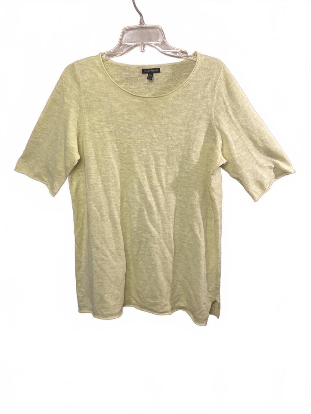 Eileen Fisher Organic Linen and Cotton Blend Light Yellow Short Sleeve Top M